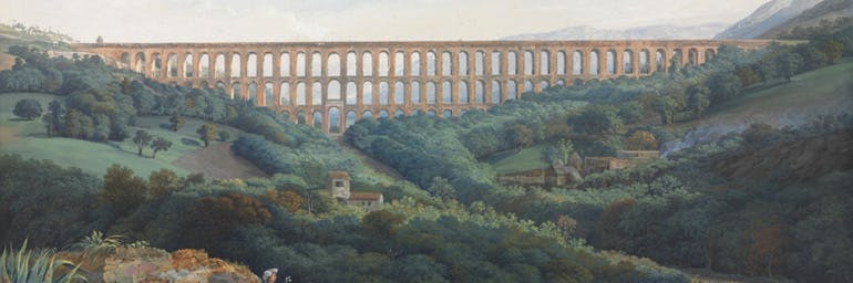 The Aqueducs de Caserta (detail), 1789. Carl Ludwig Hackert (German, 1751–1789). Gouache with graphite underdrawing; 42.3 x 64.1 cm. The Cleveland Museum of Art, Norman O. Stone and Ella A. Stone Memorial Fund, acquired in honor of Alfred M. Rankin Jr. in